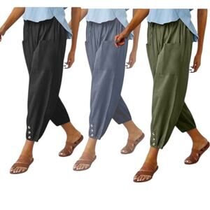 NWT ~ Set/3 Pairs Lightweight Summer Black Blue Army Green Pants ~ Women's SMALL